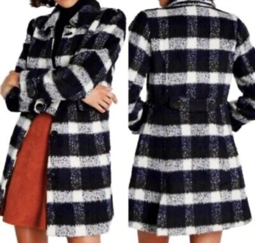 Modcloth Coat Black White Checked Ladylike Lately Wool-Blend Dress Sz L